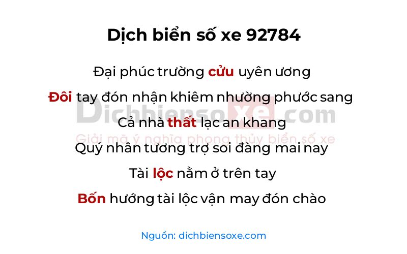 Dịch thơ biển số 92784