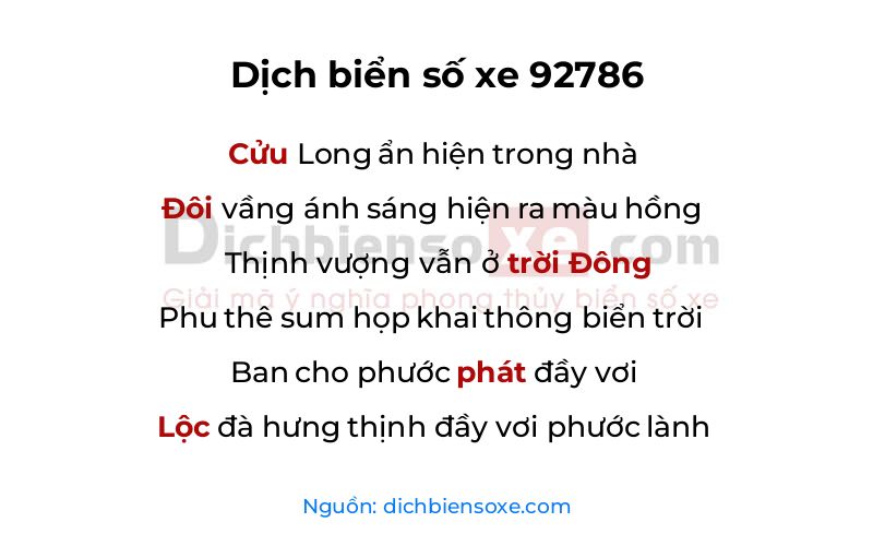 Dịch thơ biển số 92786