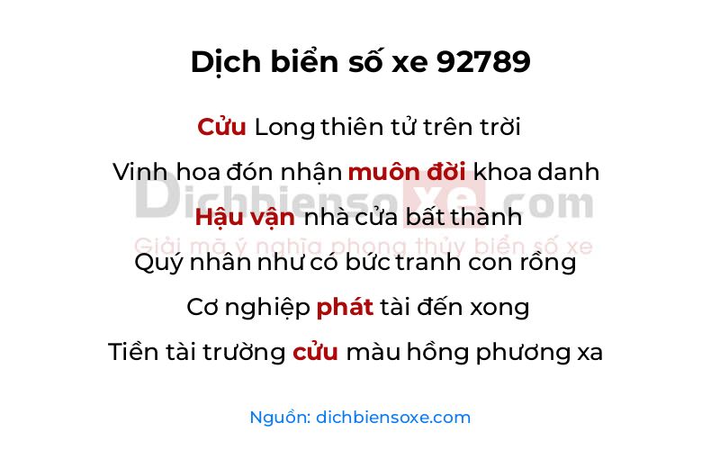 Dịch thơ biển số 92789