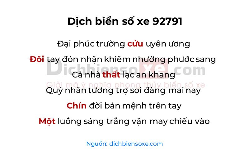 Dịch thơ biển số 92791