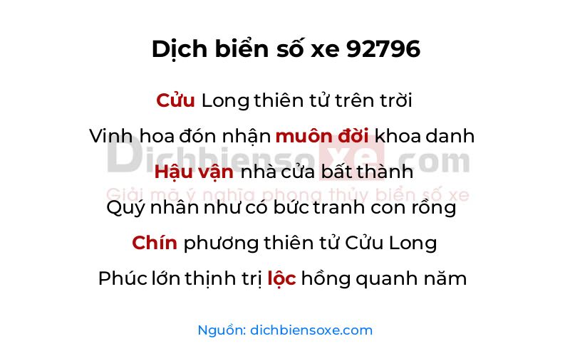Dịch thơ biển số 92796
