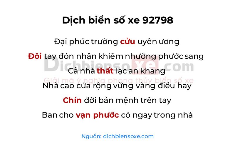 Dịch thơ biển số 92798