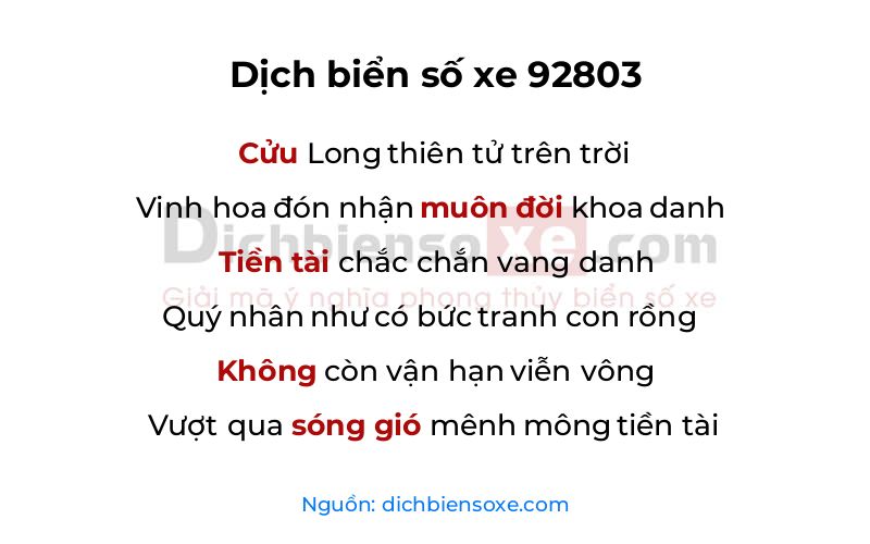 Dịch thơ biển số 92803