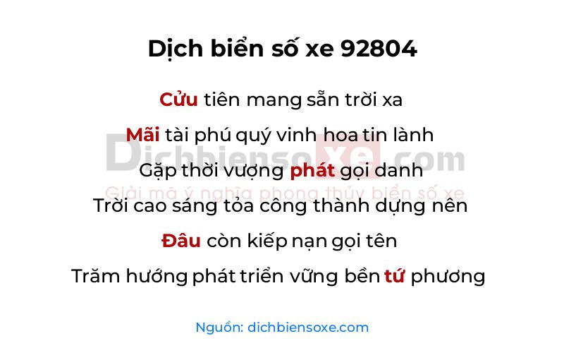 Dịch thơ biển số 92804