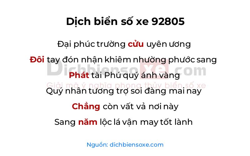 Dịch thơ biển số 92805