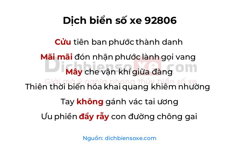 Dịch thơ biển số 92806