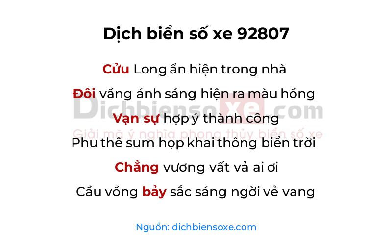 Dịch thơ biển số 92807