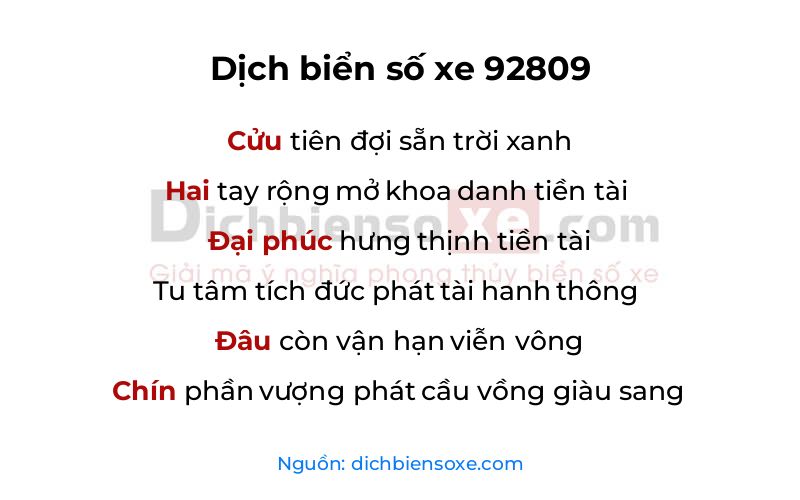Dịch thơ biển số 92809