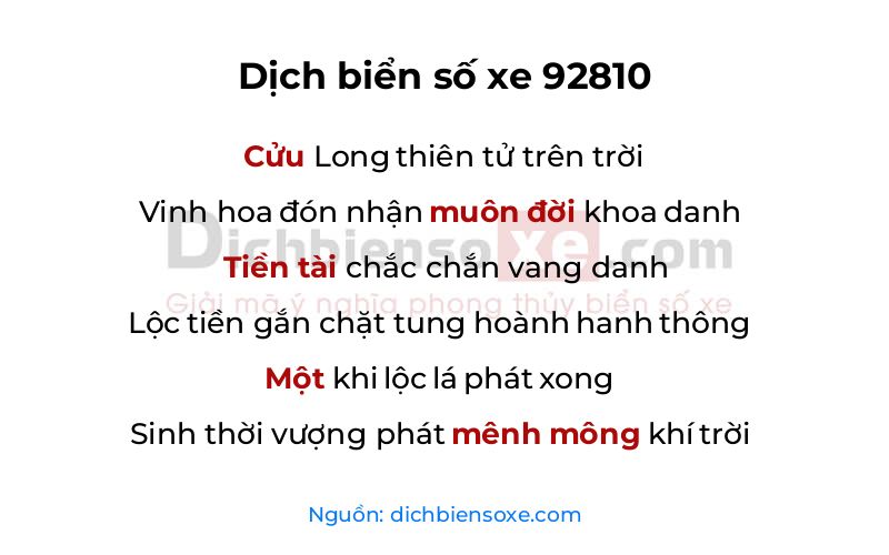 Dịch thơ biển số 92810