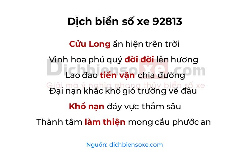 Dịch thơ biển số 92813