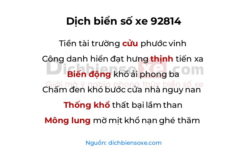 Dịch thơ biển số 92814