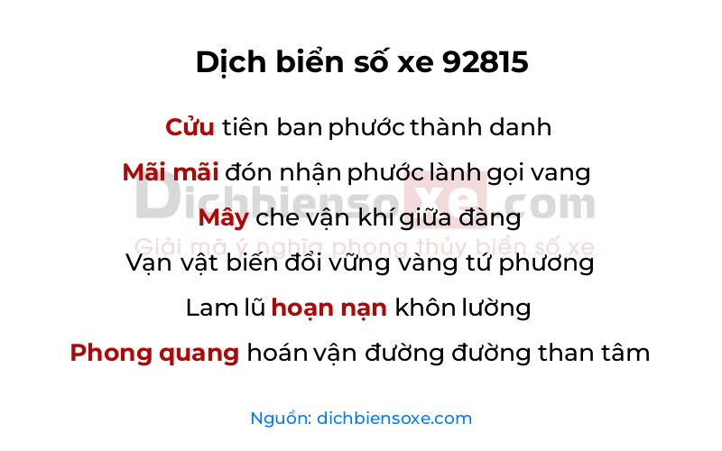 Dịch thơ biển số 92815