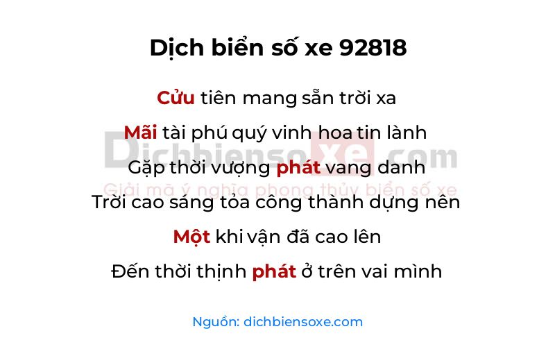 Dịch thơ biển số 92818