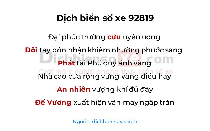 Dịch thơ biển số 92819
