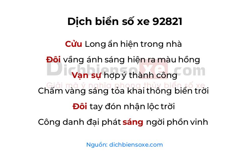 Dịch thơ biển số 92821