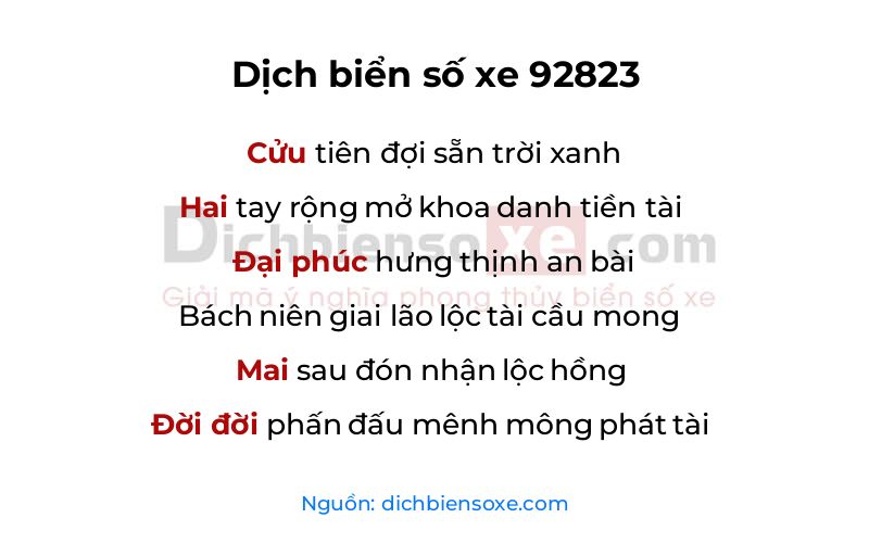 Dịch thơ biển số 92823