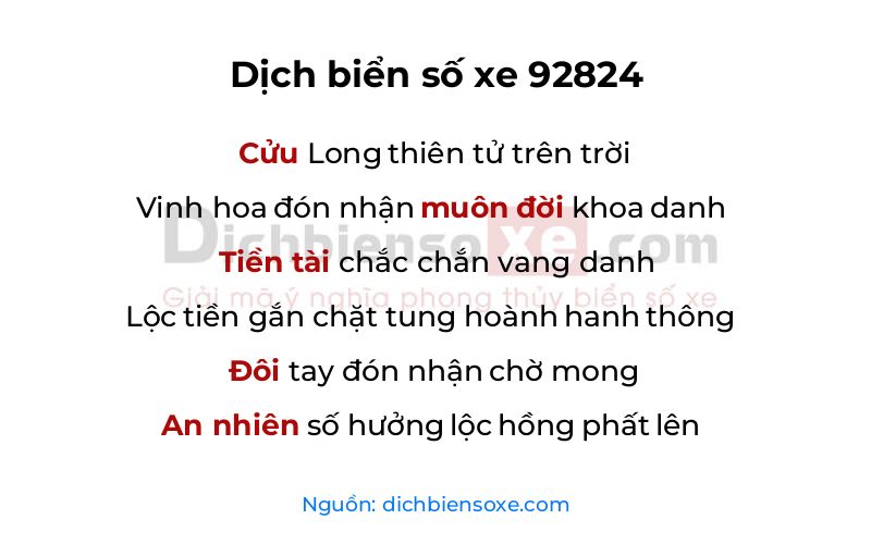 Dịch thơ biển số 92824
