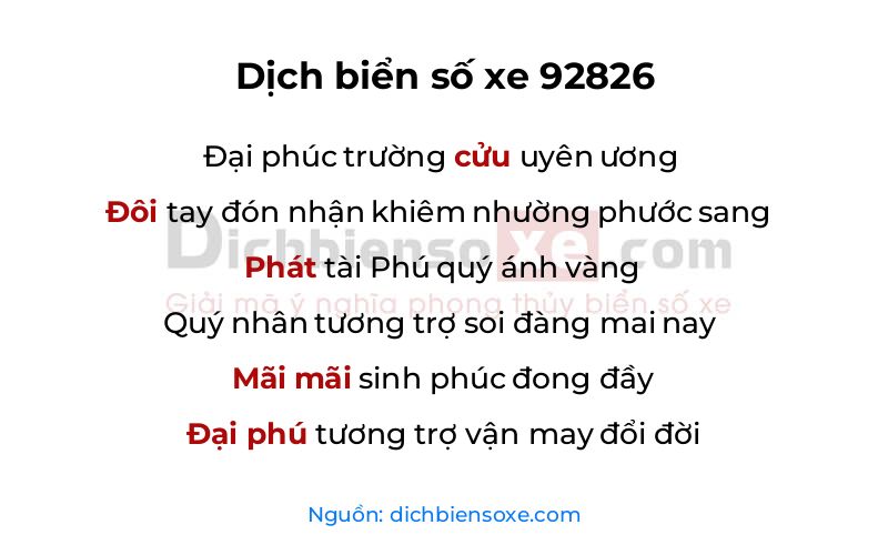 Dịch thơ biển số 92826