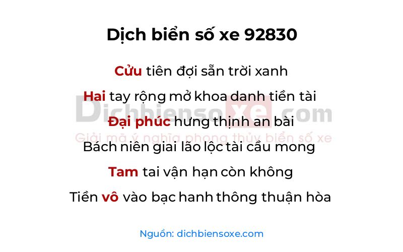 Dịch thơ biển số 92830