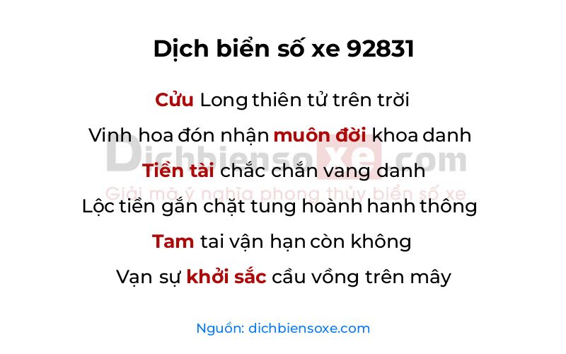 Dịch thơ biển số 92831