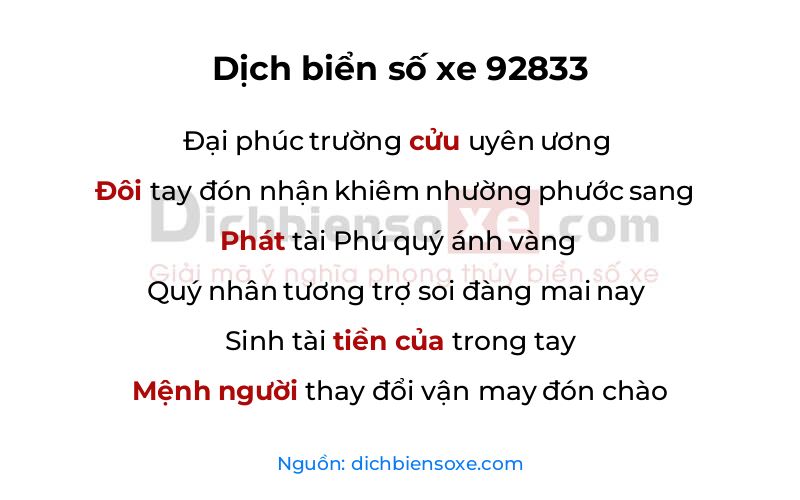 Dịch thơ biển số 92833
