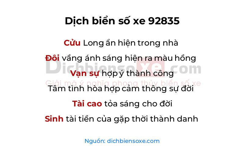 Dịch thơ biển số 92835