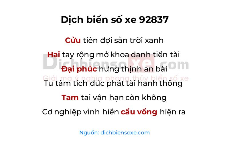 Dịch thơ biển số 92837