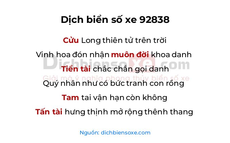 Dịch thơ biển số 92838