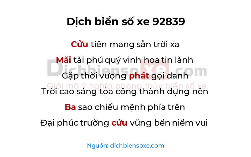 Dịch thơ biển số 92839
