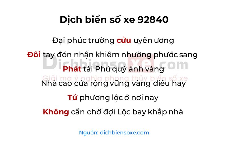 Dịch thơ biển số 92840