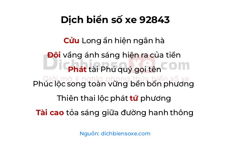 Dịch thơ biển số 92843