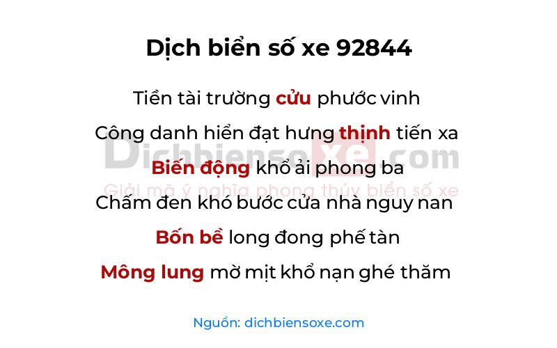 Dịch thơ biển số 92844