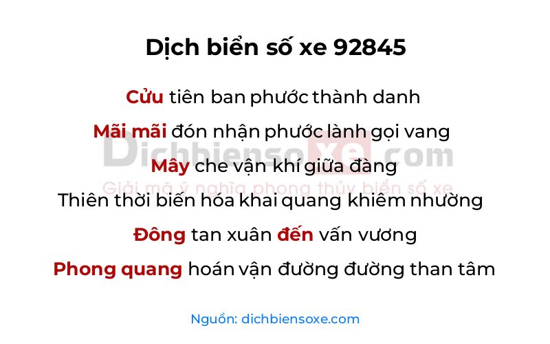 Dịch thơ biển số 92845
