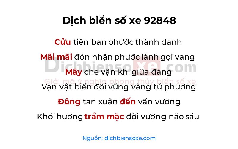 Dịch thơ biển số 92848