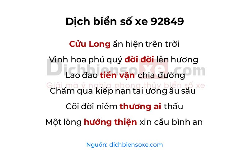 Dịch thơ biển số 92849
