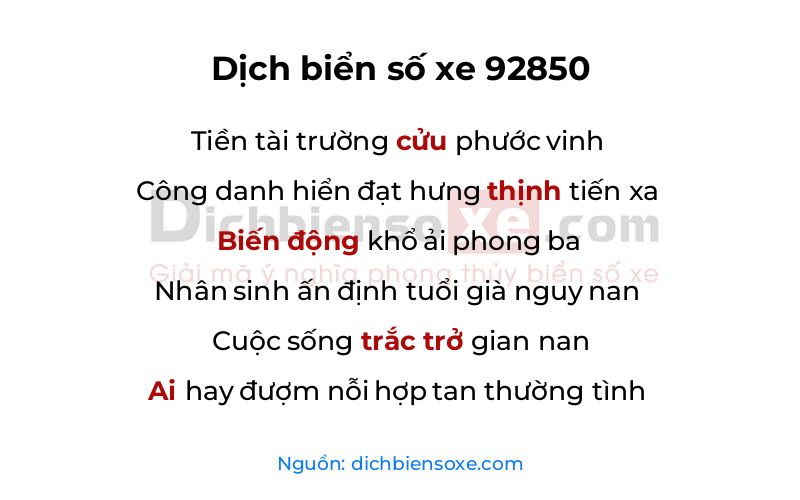 Dịch thơ biển số 92850