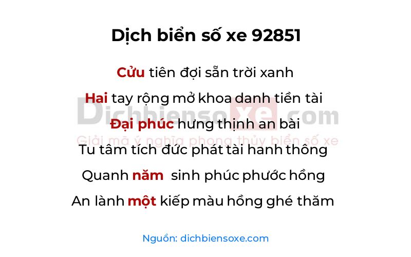 Dịch thơ biển số 92851