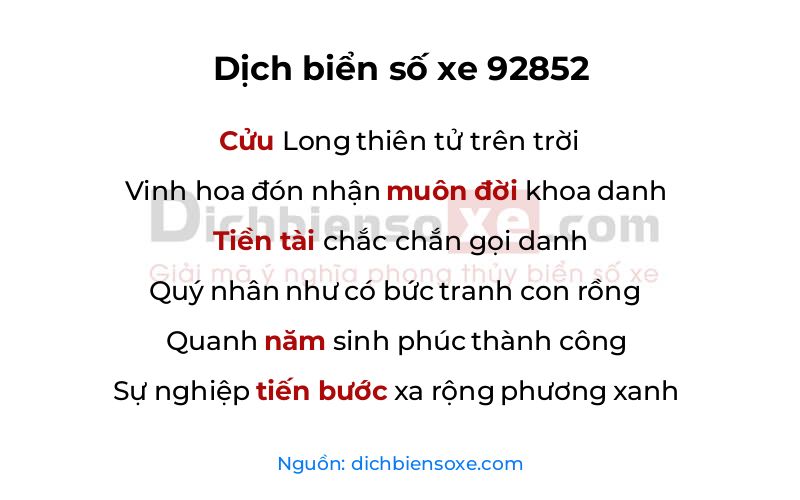 Dịch thơ biển số 92852