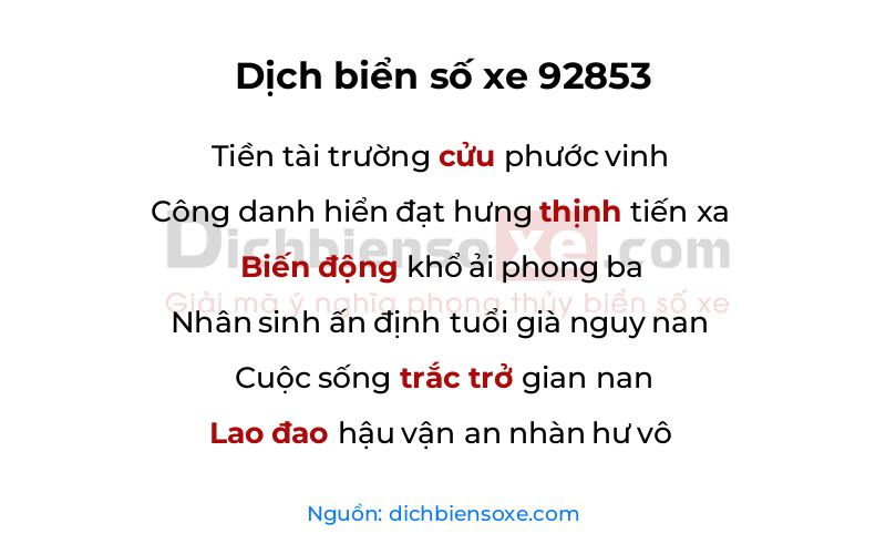 Dịch thơ biển số 92853