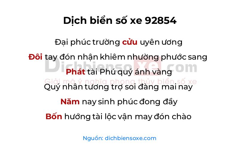 Dịch thơ biển số 92854