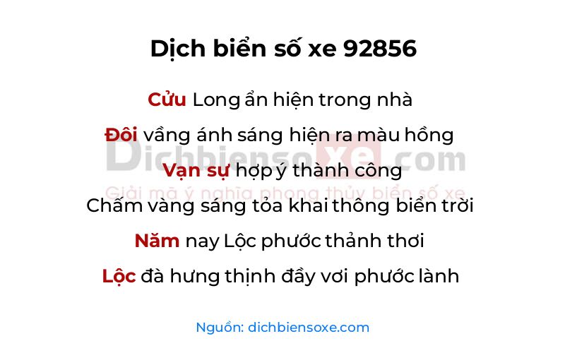 Dịch thơ biển số 92856