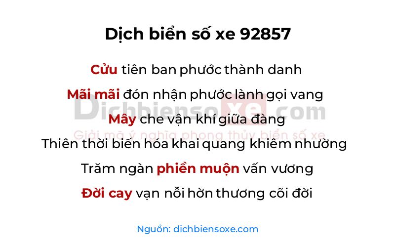Dịch thơ biển số 92857