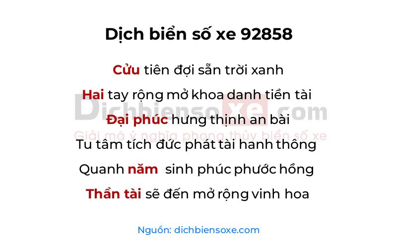 Dịch thơ biển số 92858