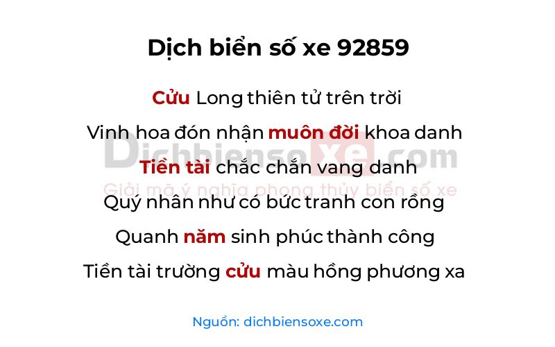 Dịch thơ biển số 92859