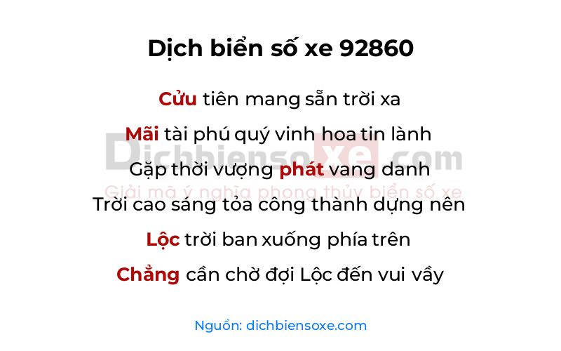 Dịch thơ biển số 92860