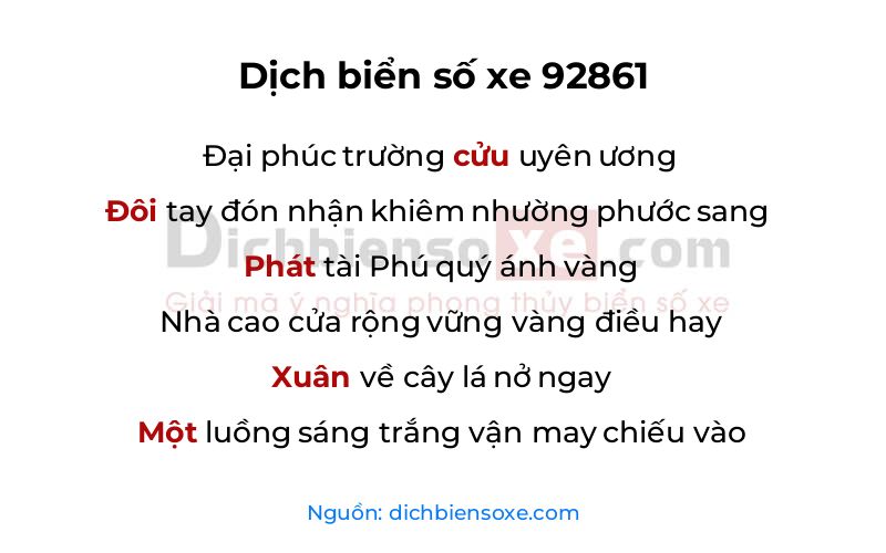Dịch thơ biển số 92861