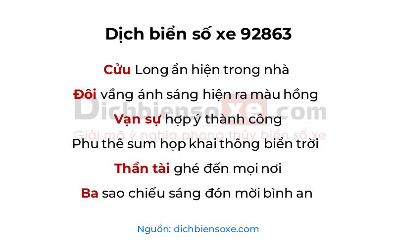 Dịch thơ biển số 92863