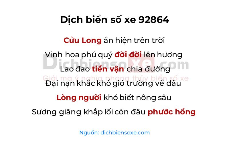 Dịch thơ biển số 92864