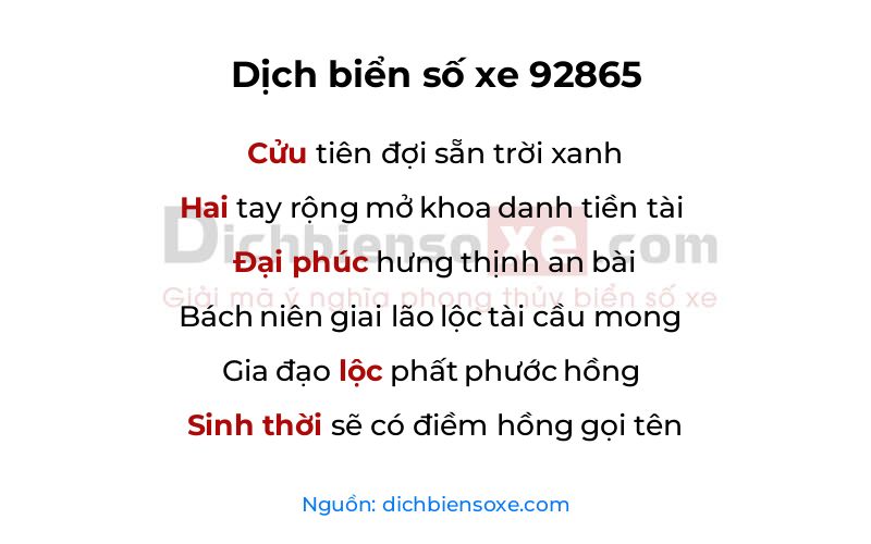 Dịch thơ biển số 92865