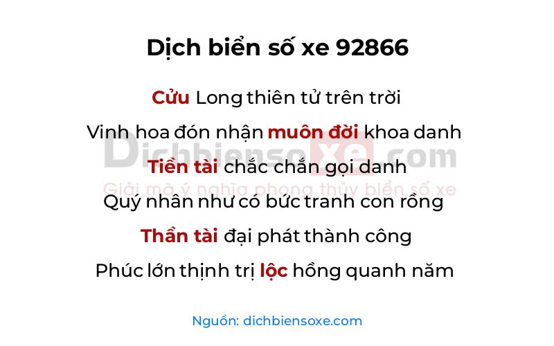 Dịch thơ biển số 92866
